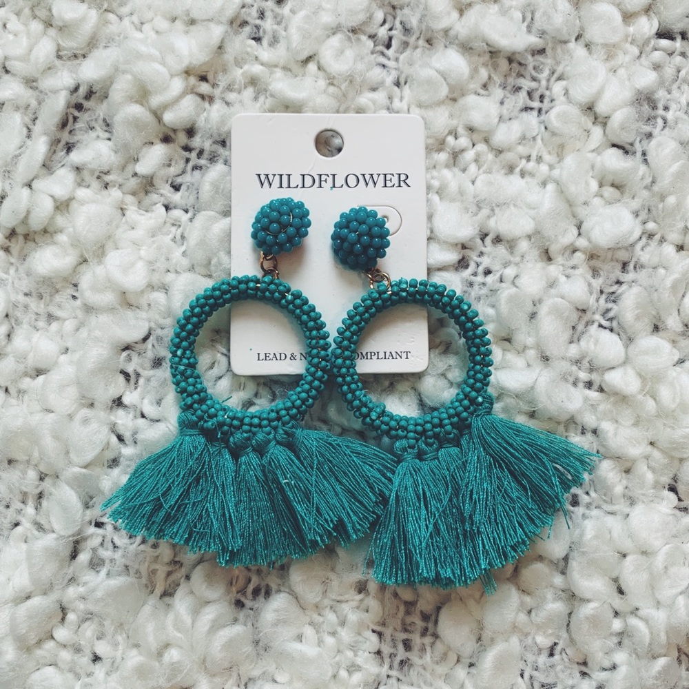 Teal Beaded Drop Earrings